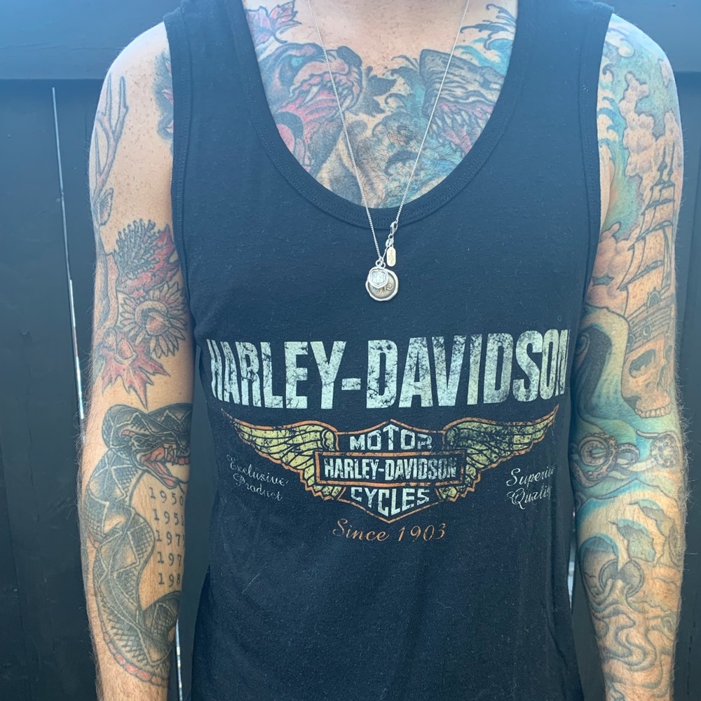 Paper thin Harley Davidson tank top.